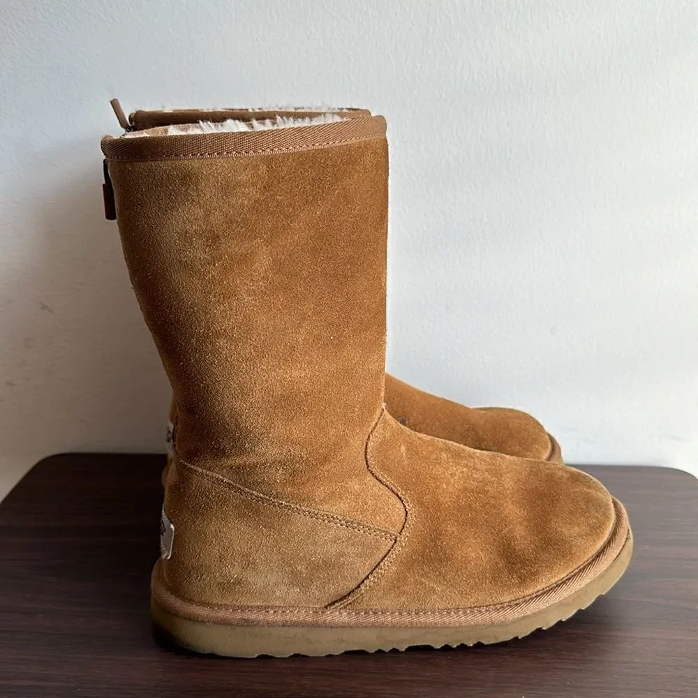 UGG Lil Sunshine II Back Zipper Tall Suede Boots Chestnut Tan Sz 4